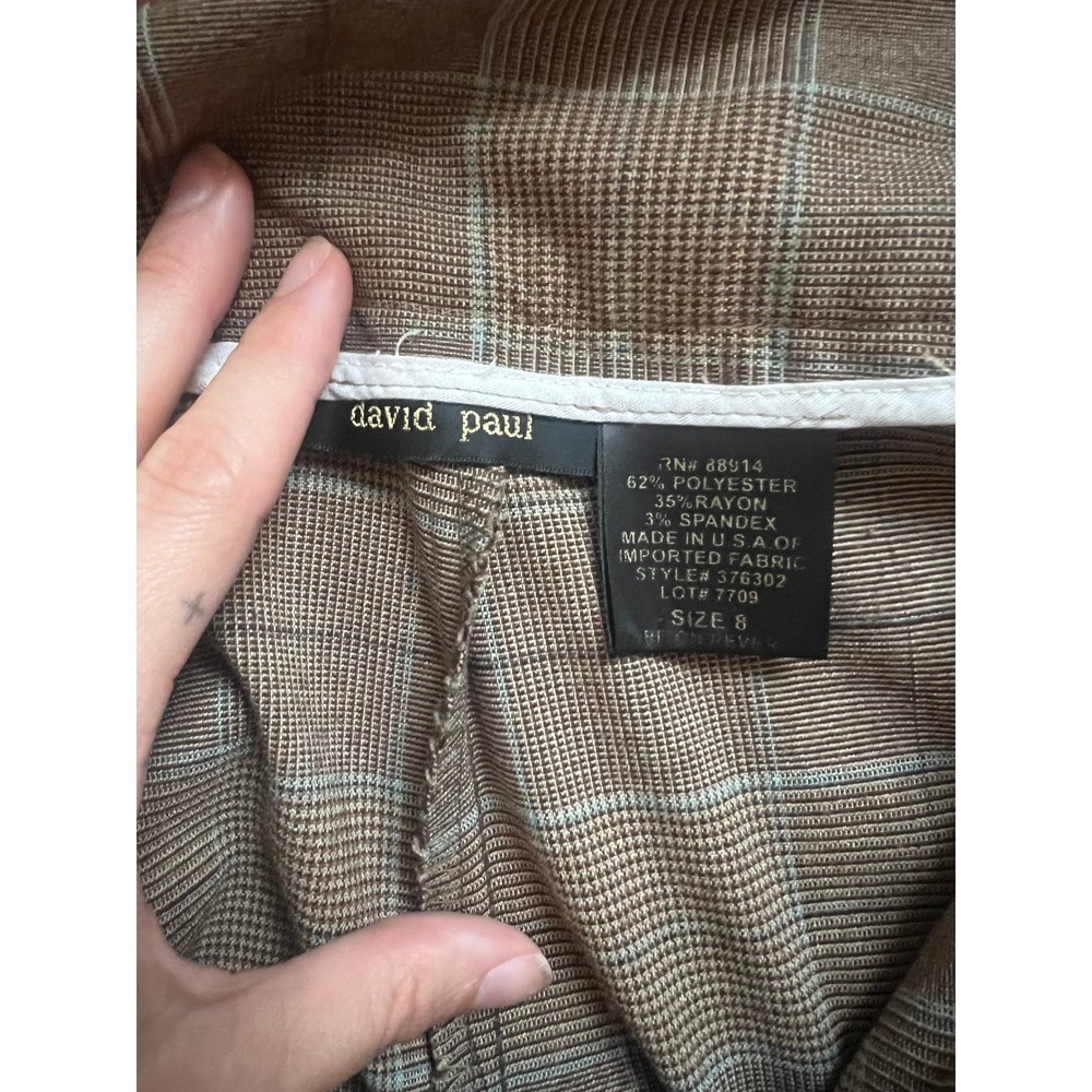 David Paul Plaid Culottes Wide Leg Pants Womens Size 8 Brown Career Vintage USA - Picture 7 of 12
